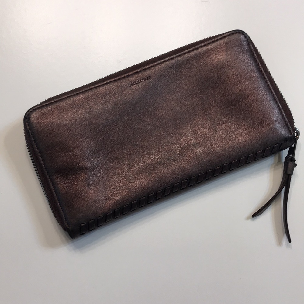 ALL SAINTS Club Leather Zip Around Wallet